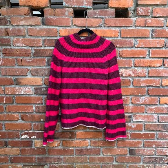 Maeve by Anthropologie Striped Wool Blend Turtleneck Sweater Bell Sleeves Size L - Picture 8 of 10